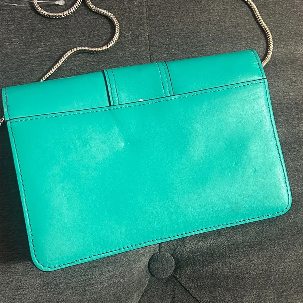 MILLY Aqua Leather Turquoise Envelope Crossbody Bag - Picture 3 of 7